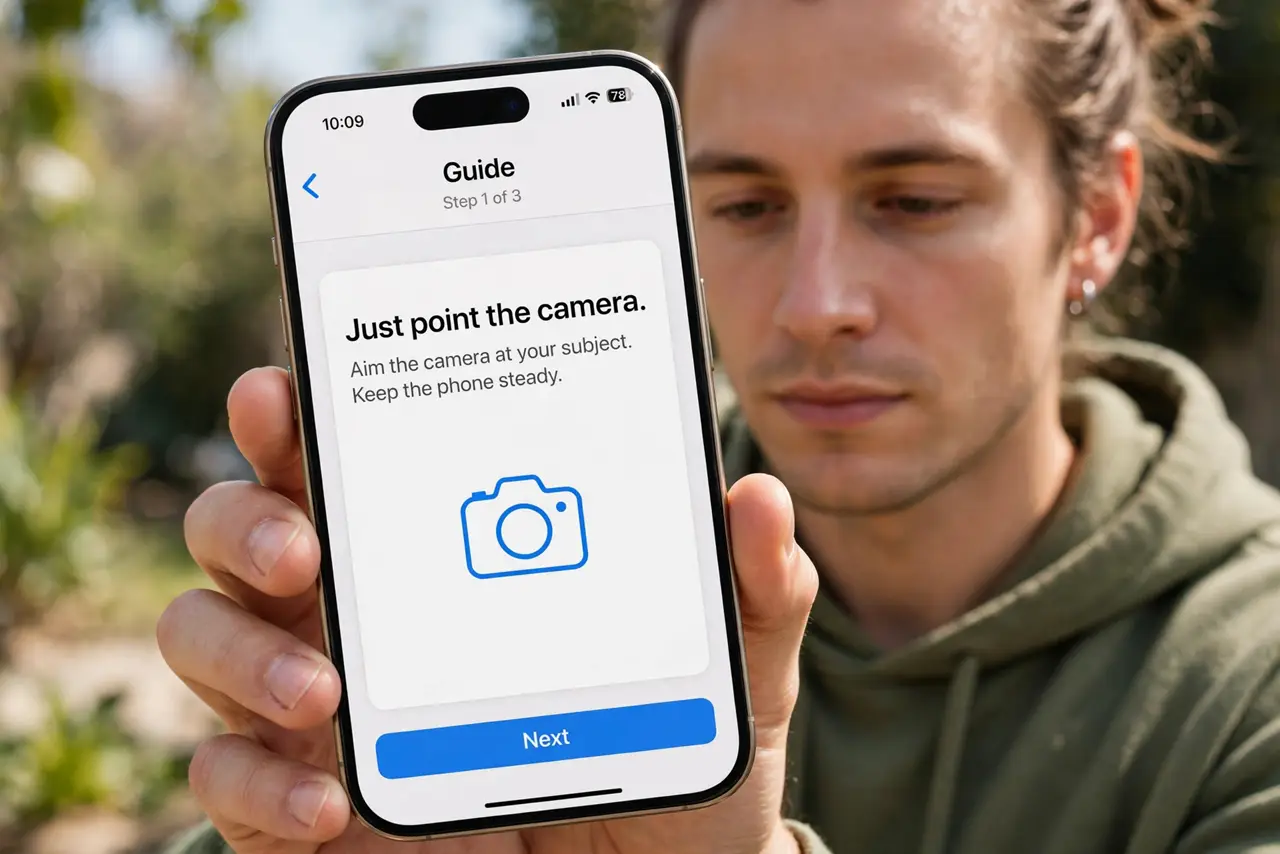 A person doing the guide's first step: Just point the camera.