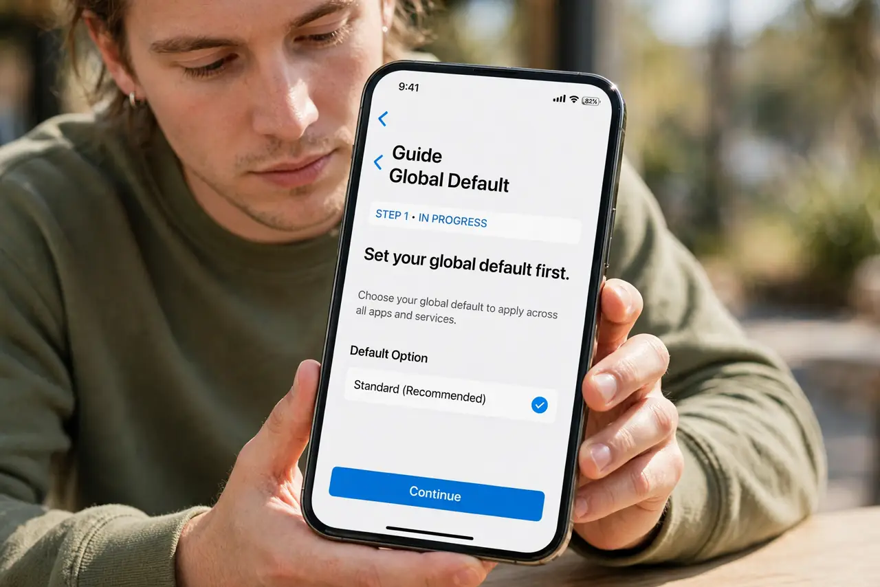 A person doing the guide's first step: Set your global default first.