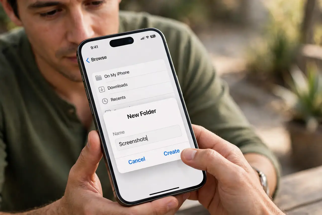 Person performing step 1 of Phone Screenshots Mixed With Photos? Fix It