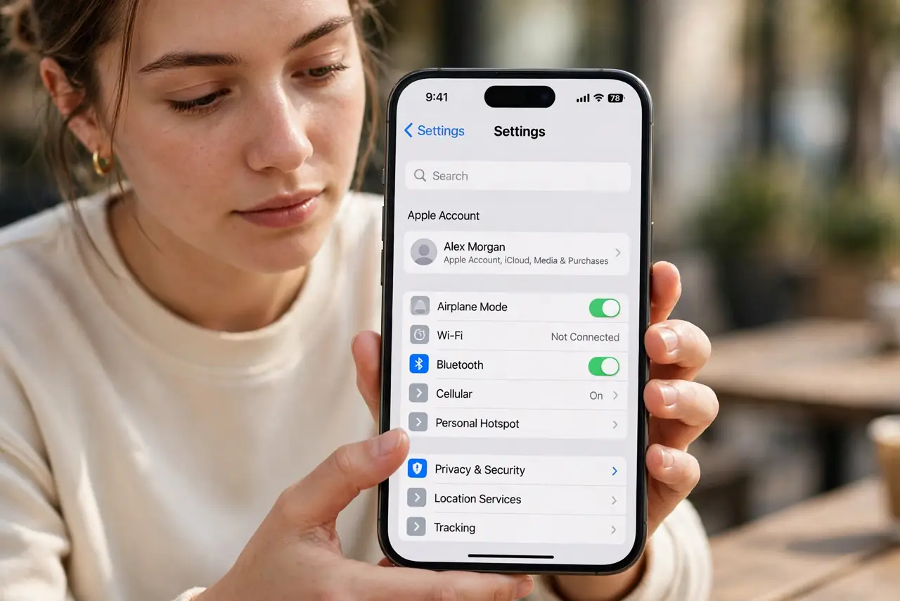 A person doing the guide's first step: Find your block list on iPhone.