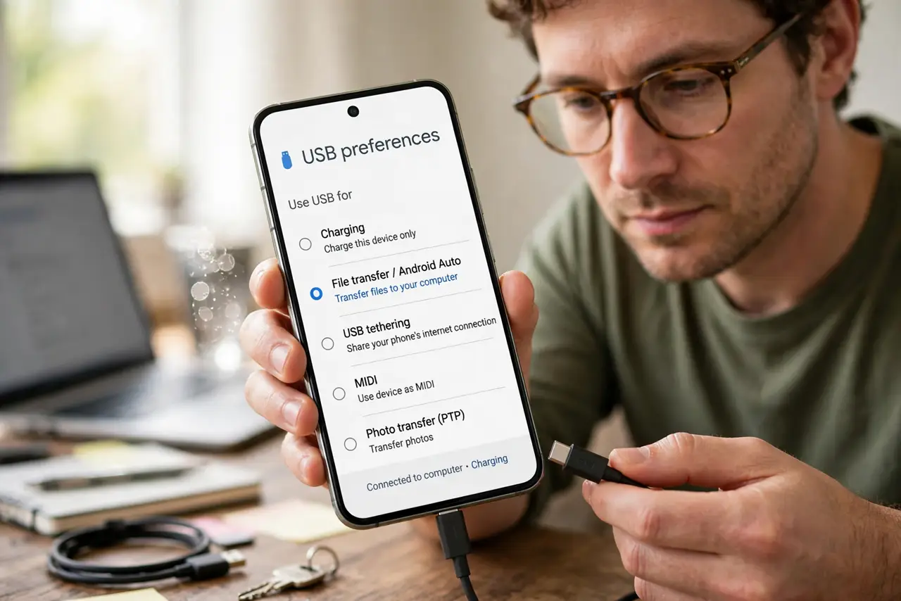 A USB-C Cable Charges but Transfers No Data — step 1 being performed on the device.