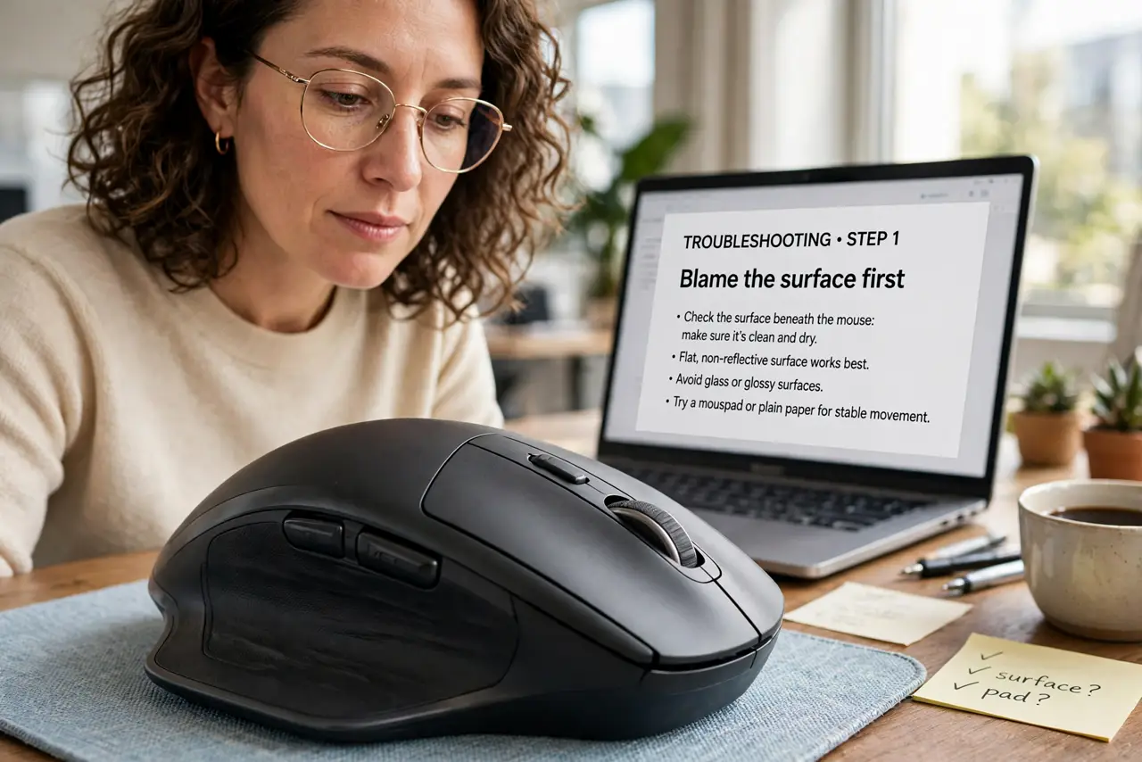 A person calmly performing the guide's first step: Blame the surface first.