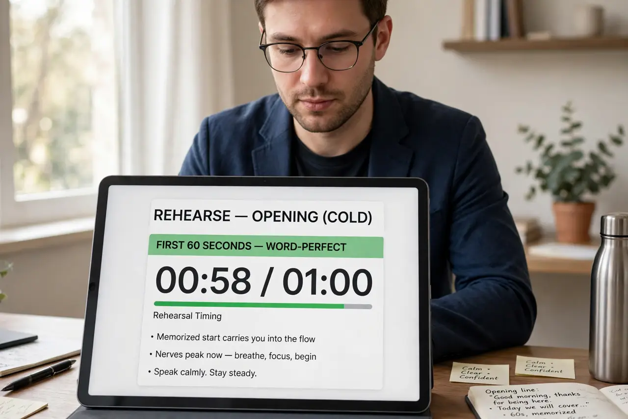 Rehearse the opening cold.