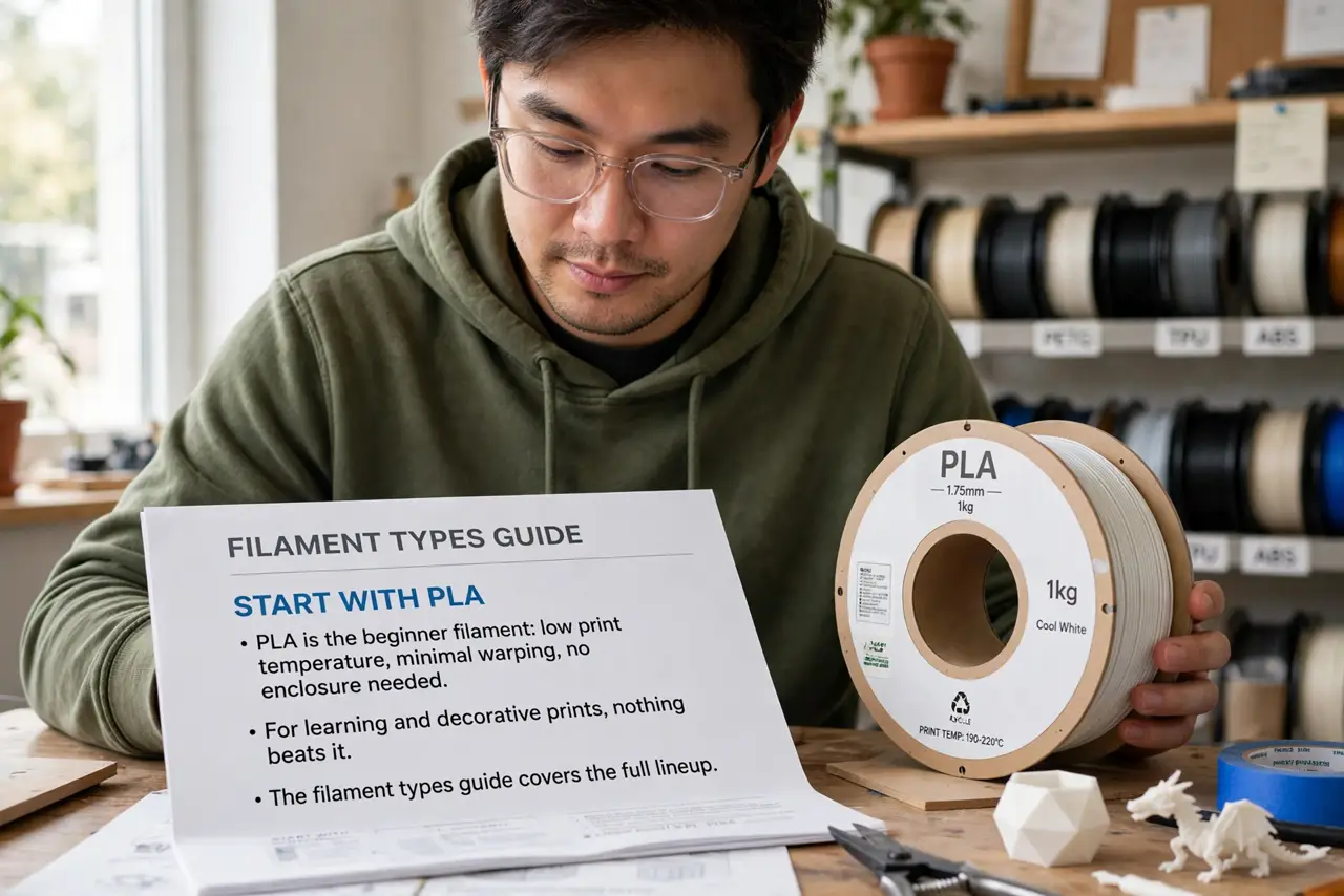 A person performing the first step of the guide: Start with PLA.