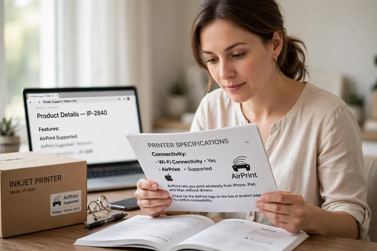 A person performing the first step of the guide: Confirm the printer supports AirPrint.