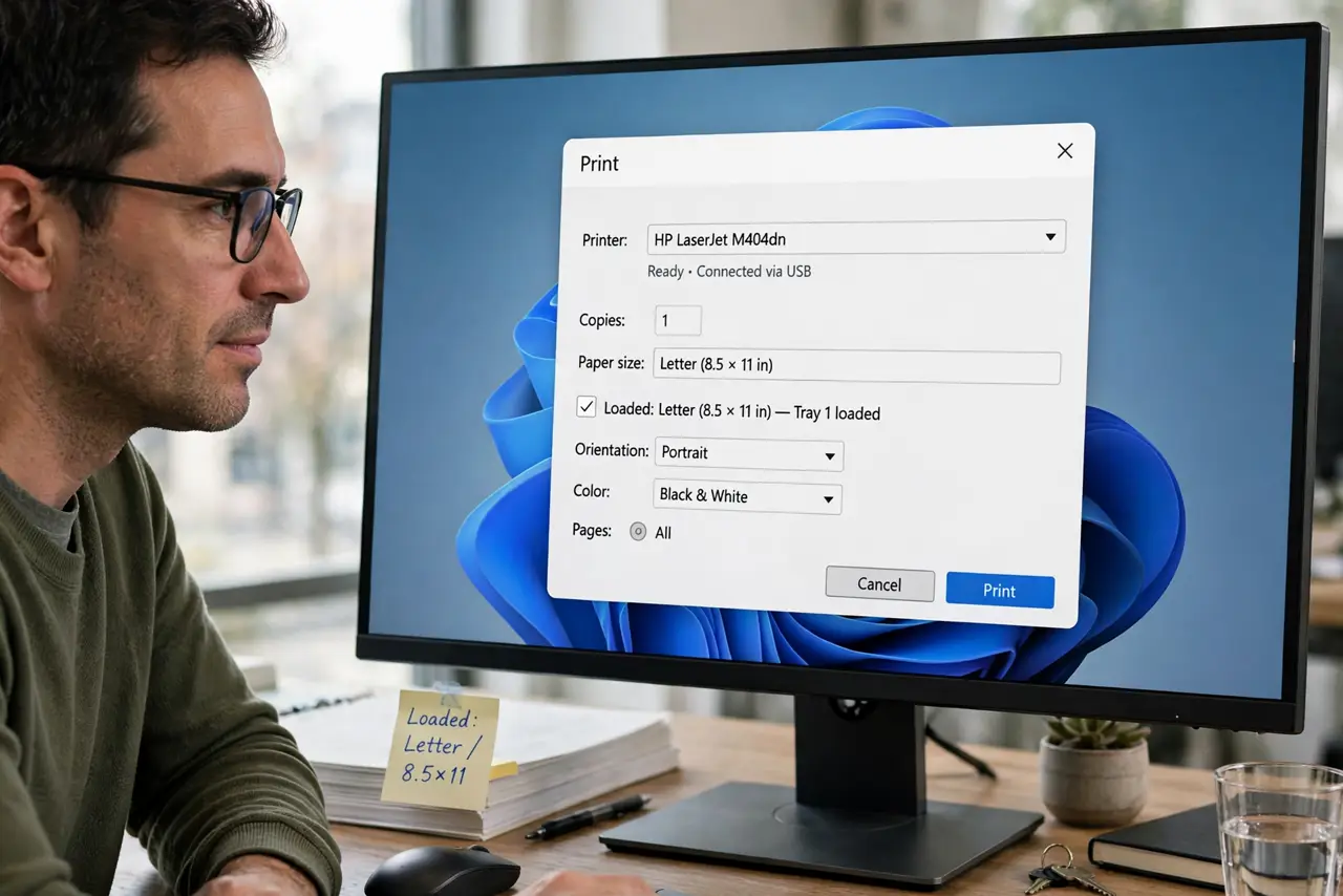 A person performing step 1: Check the print dialog first.