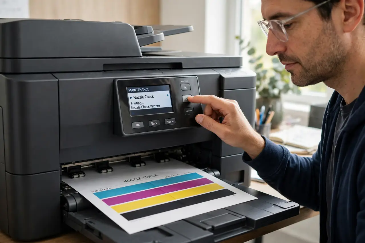A person performing step 1: Print a nozzle check first.