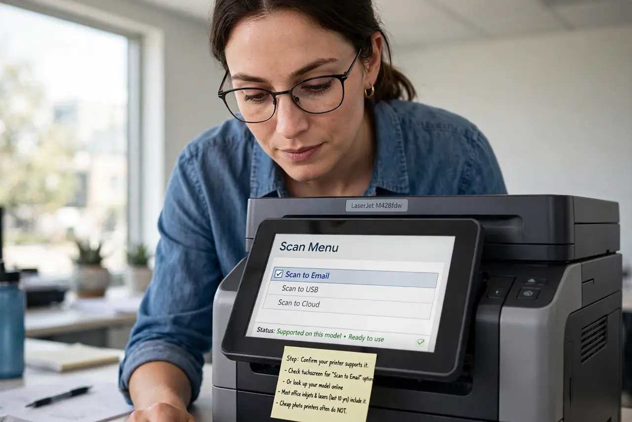 A person performing the first step of the guide: Confirm your printer supports it.