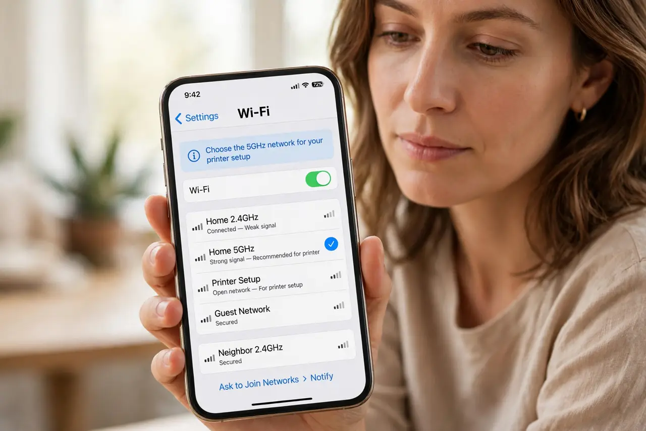 A person performing step 1: Join the 2.4 GHz network.