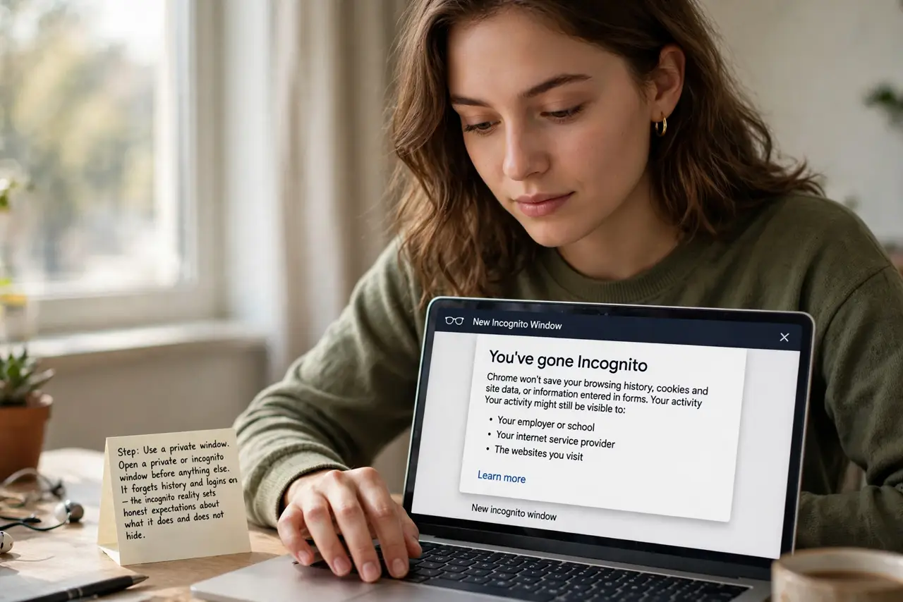 A person performing the first step of the guide: Use a private window.