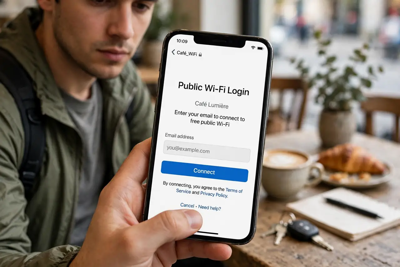 Public Wi-Fi Login Asks for Personal Data? — photo showing the situation described in the guide.