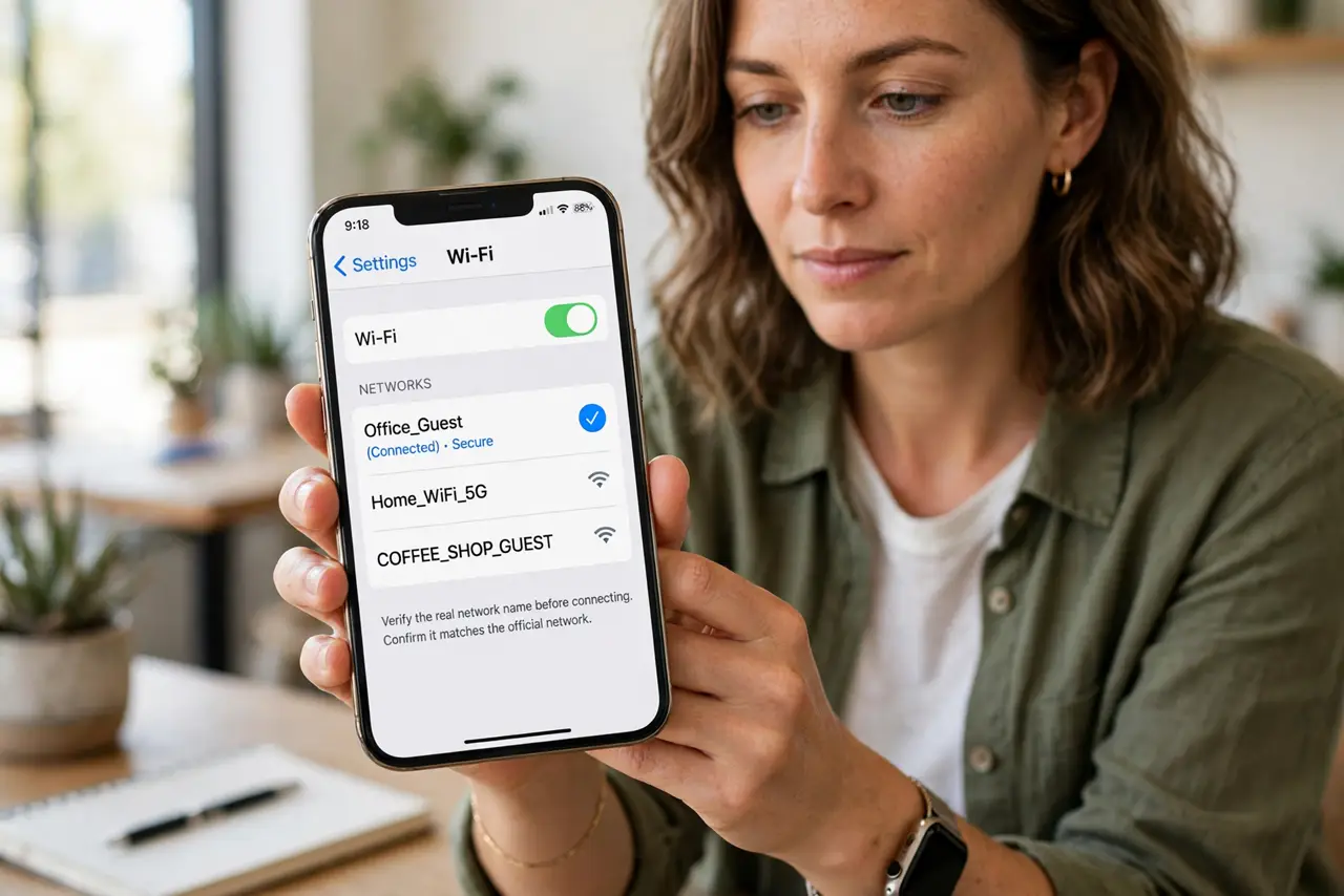 Step 1 in action for Public Wi-Fi Safety: The Plain Basics: Verify the real network name.