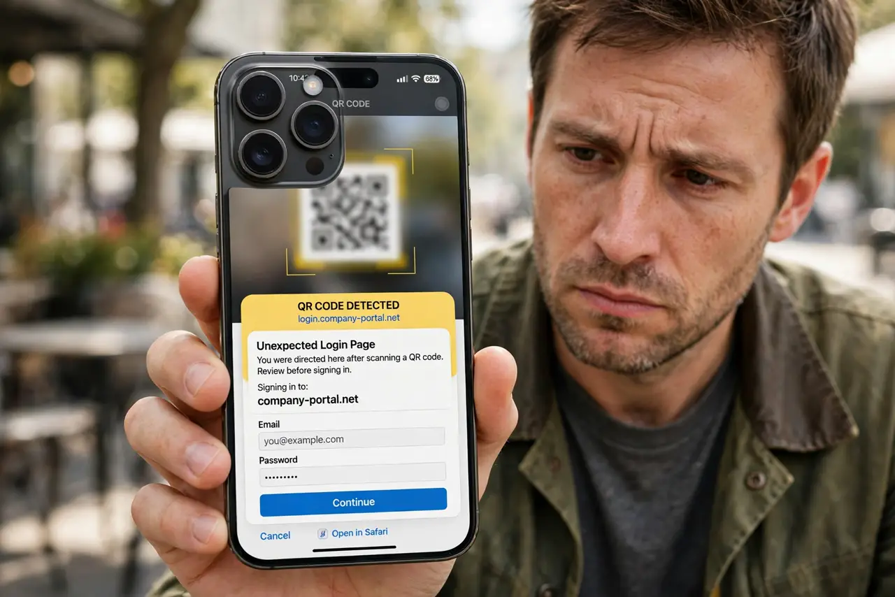 QR Code Leads to a Login Page? Stop — photo showing the situation described in the guide.