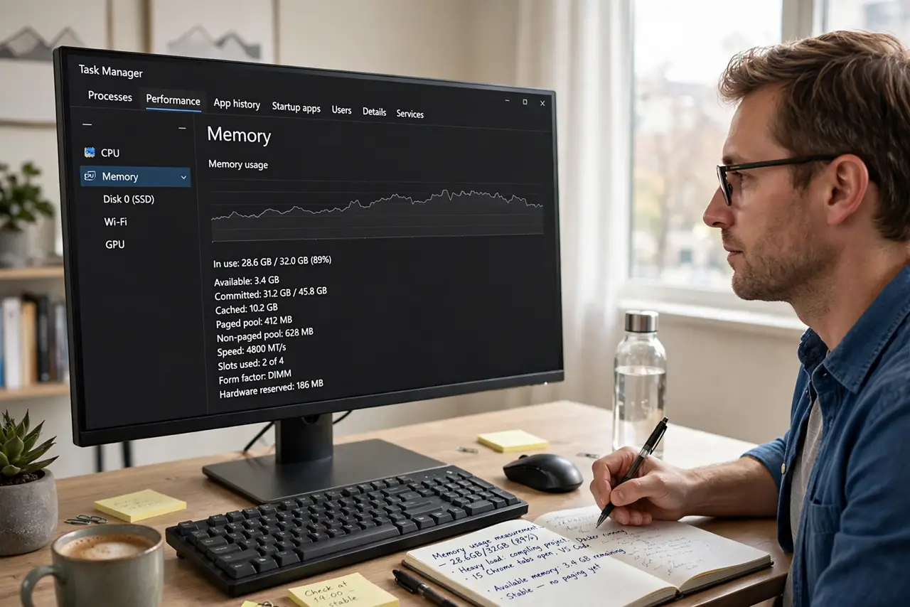A person performing the first step: Measure your actual usage. Task Manager > Performance > Memory during your heaviest.
