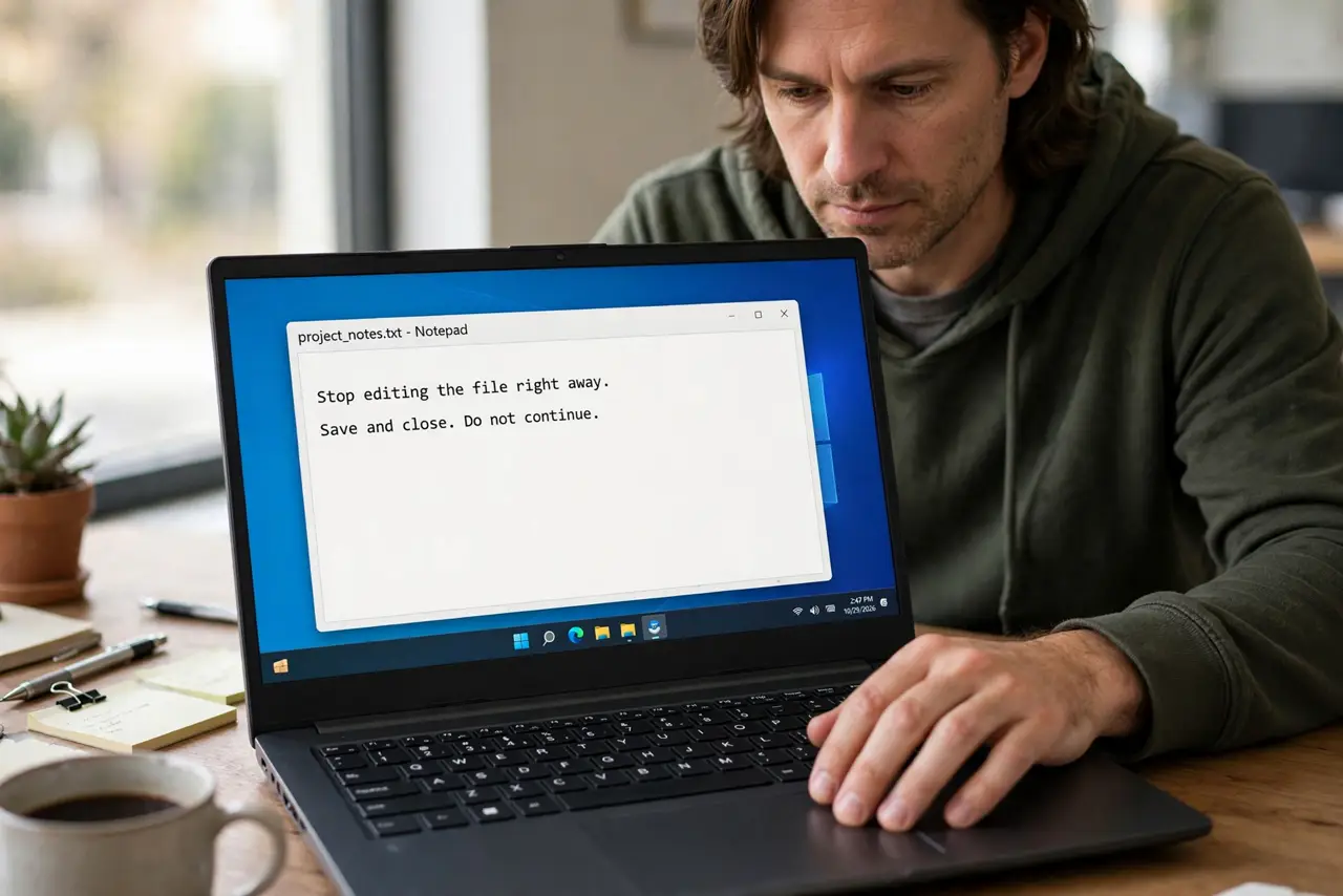 Step 1 in action for Recover an Overwritten Cloud File: Stop editing the file right away.
