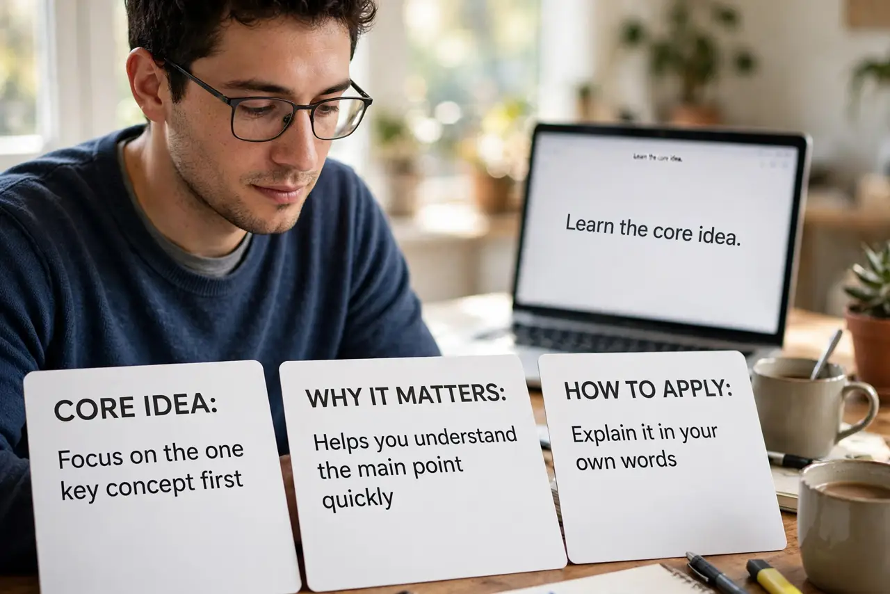 A person calmly performing the guide's first step: Learn the core idea.