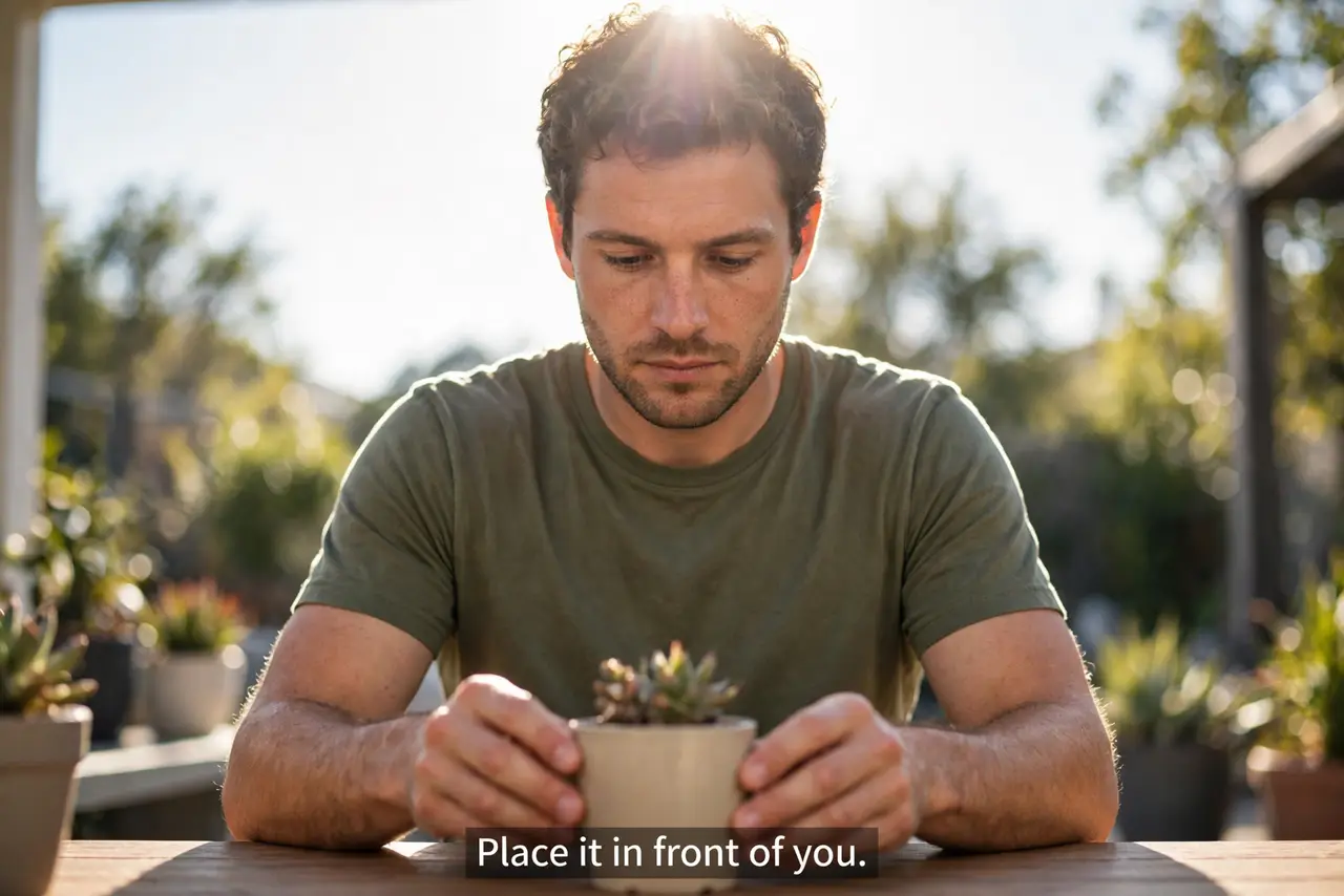A person performing the first step of the guide: Place it in front of you.