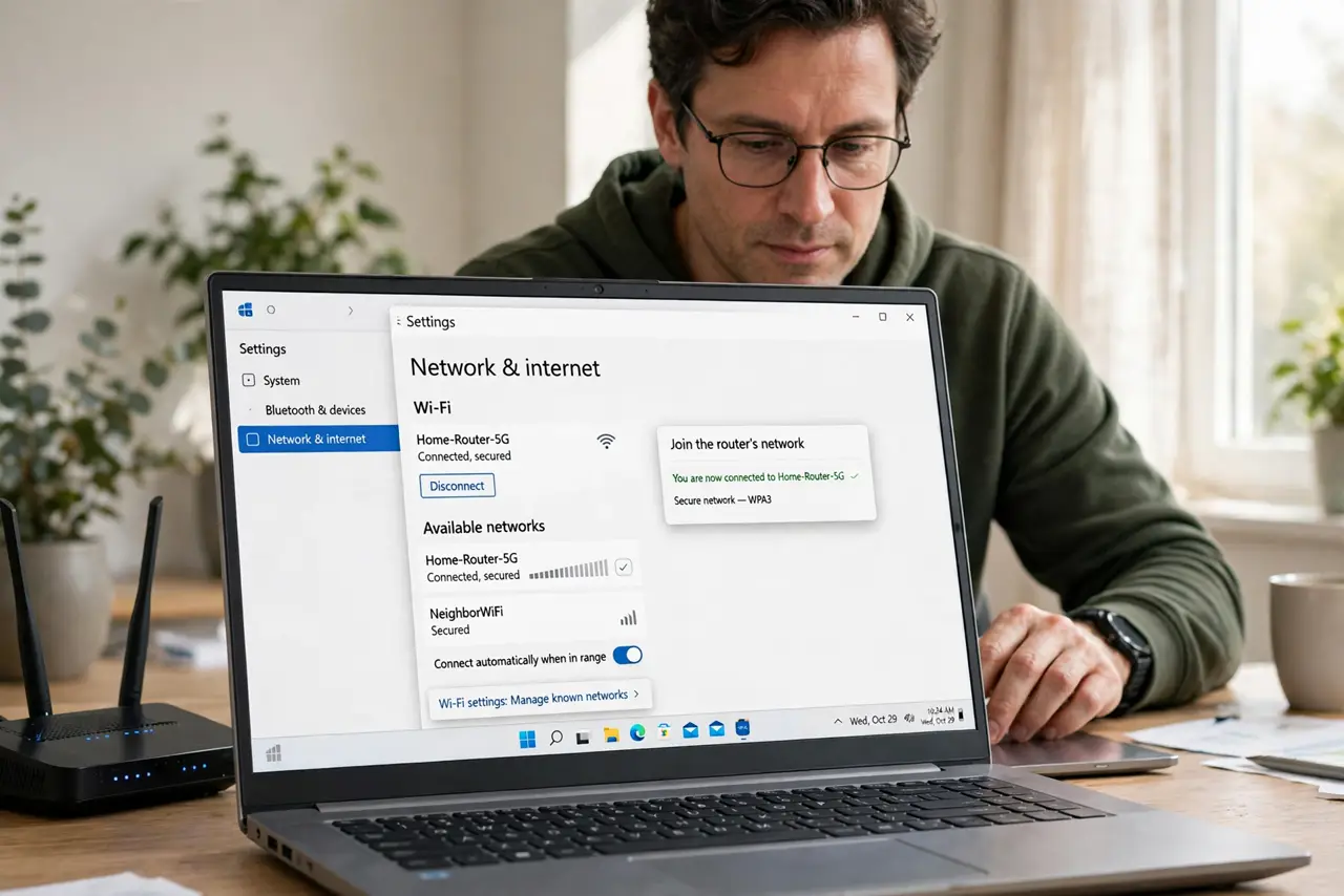 Step 1 in action for Router Admin Page Won't Open: Join the router's network.