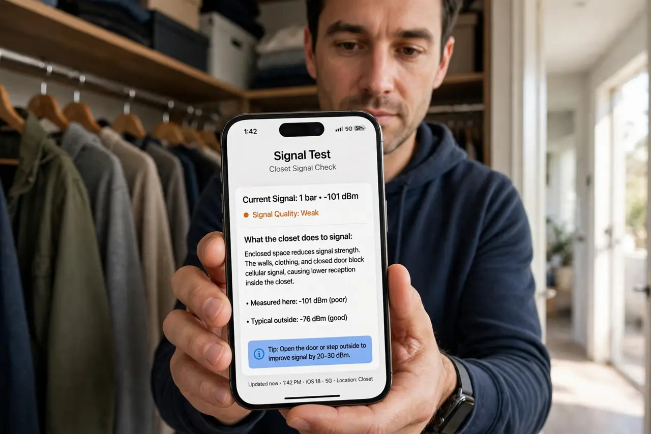 Step 1 in action for Router in a Closet: Understand what the closet does to signal.