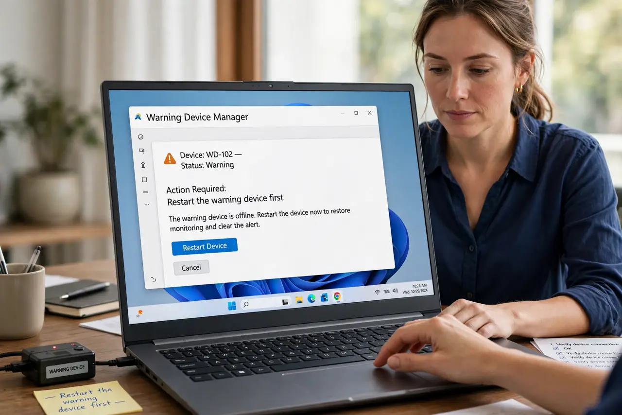 Person performing step 1: Restart the warning device first. Restart the device that shows the warning, so it asks the router for a fresh address. A restart alone...