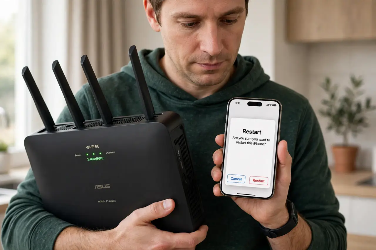 Step 1 in action for Reset vs Restart: Which Does Your Router Need: Restart: the safe first move.