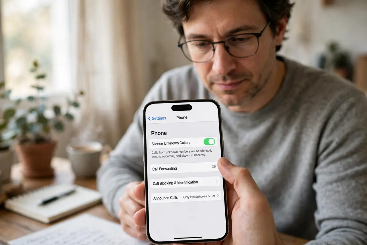 A person performing step 1 of the guide: Let unknown local numbers go to voicemail. Do not answer numbers you do not recognize, even with a familiar area code. A real caller...
