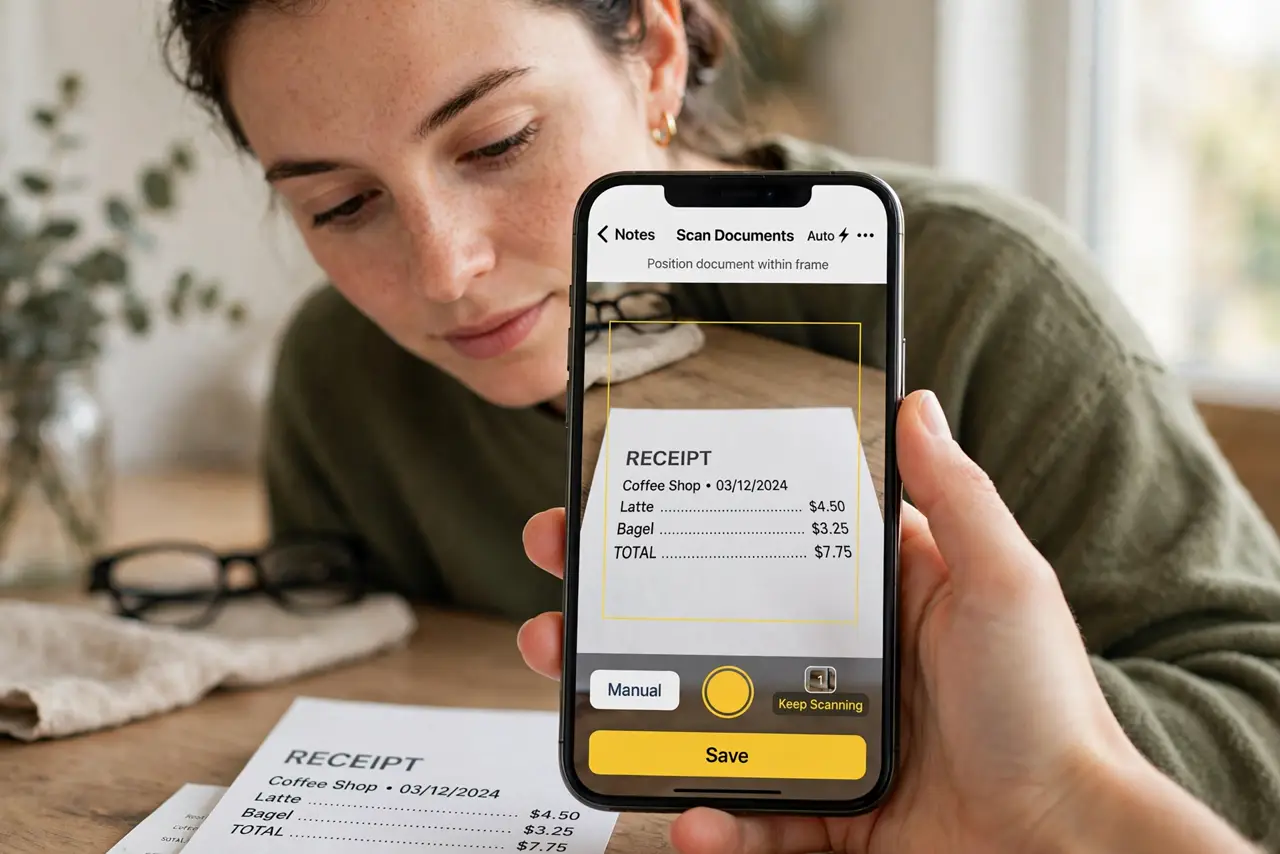 A person performing the first step of the guide: Use the built-in scanner.