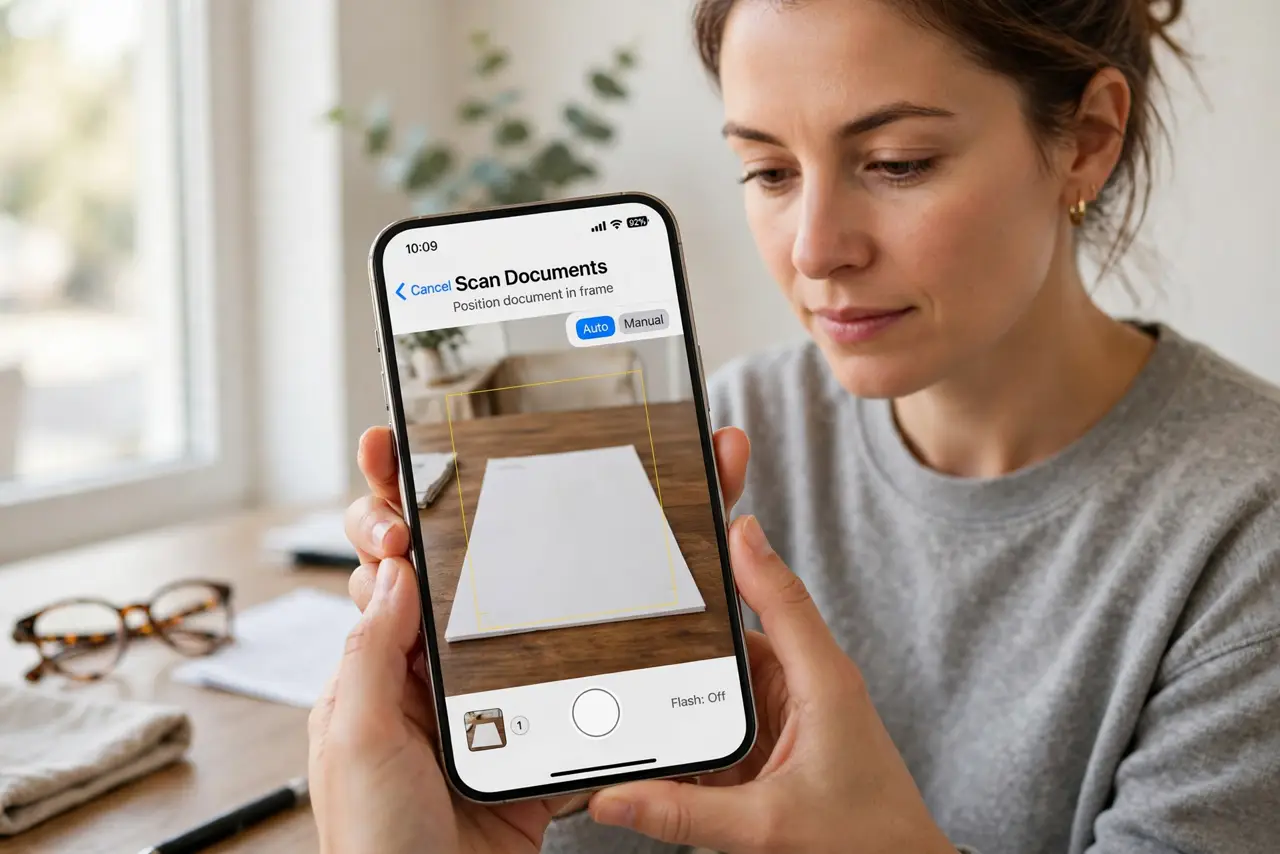 Step 1 in action for Scan to PDF With Your Phone, Straight: Open the scanner, not the camera.