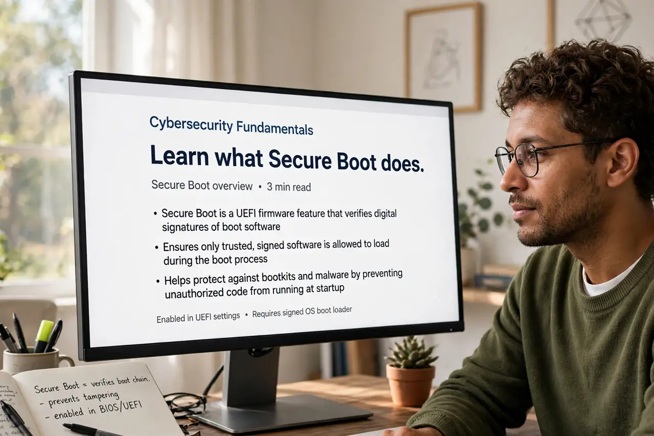 A person calmly performing the guide's first step: Learn what Secure Boot does.