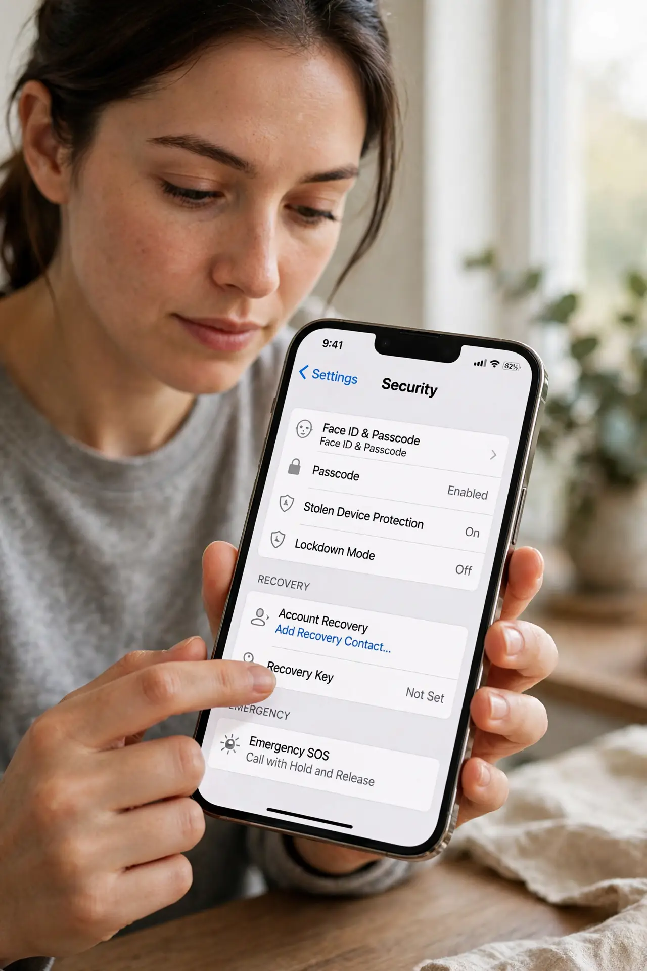 A person carrying out step one: open the security settings.