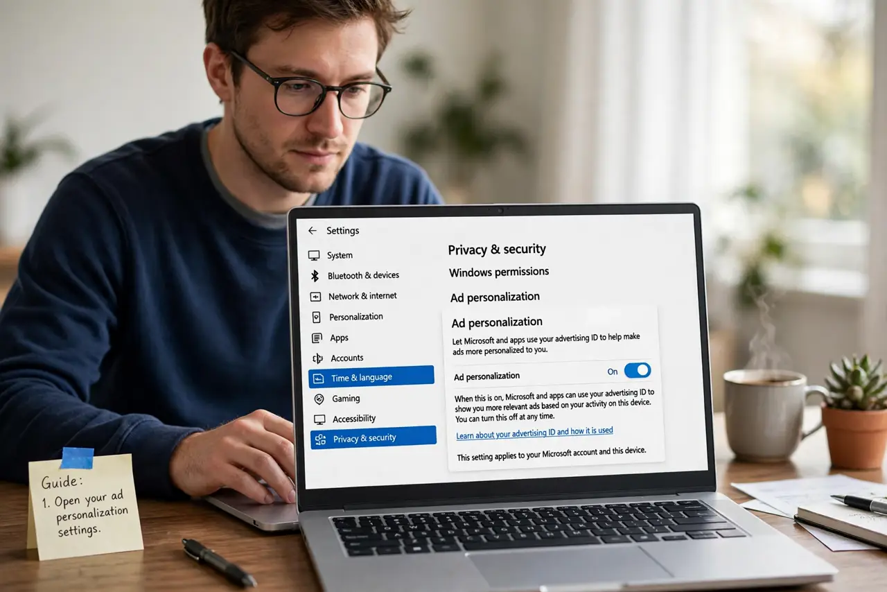 A person doing the guide's first step: Open your ad personalization settings.
