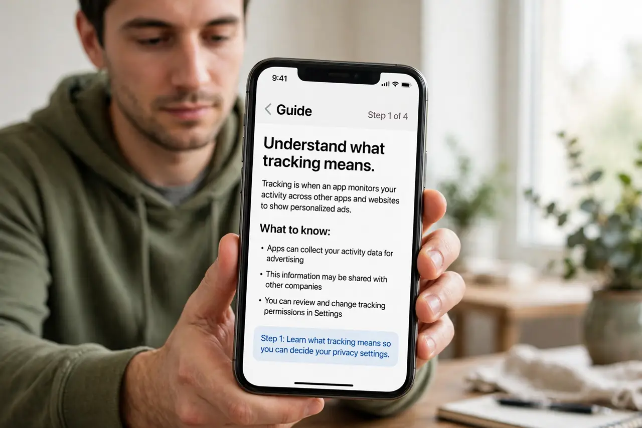 A person doing the guide's first step: Understand what tracking means.