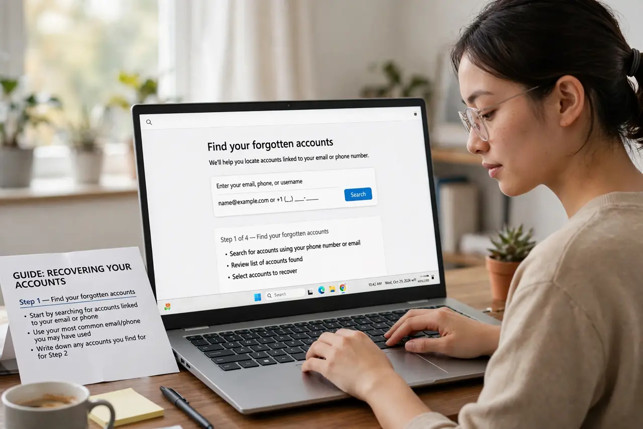 A person doing the guide's first step: Find your forgotten accounts.