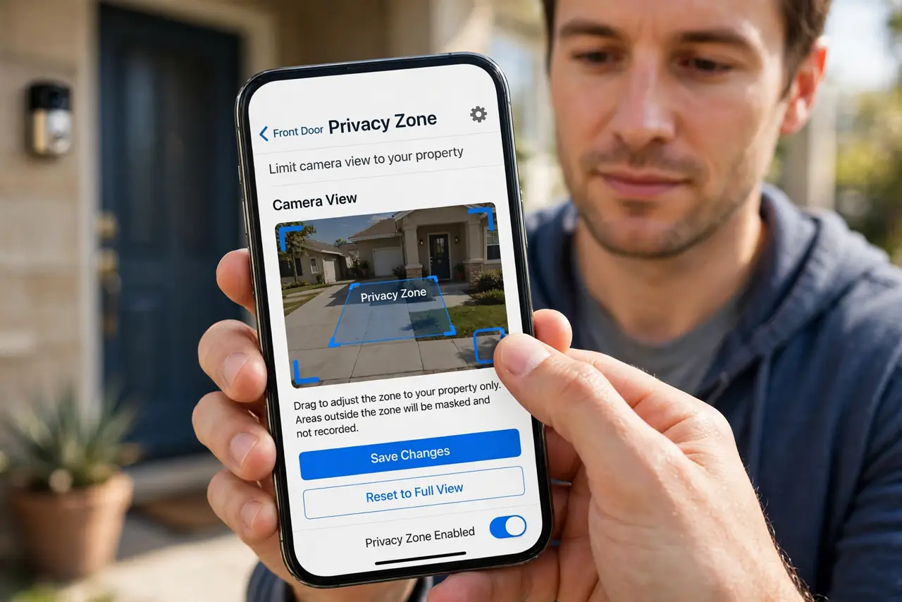 A person carrying out step one: limit the camera's view to your property.