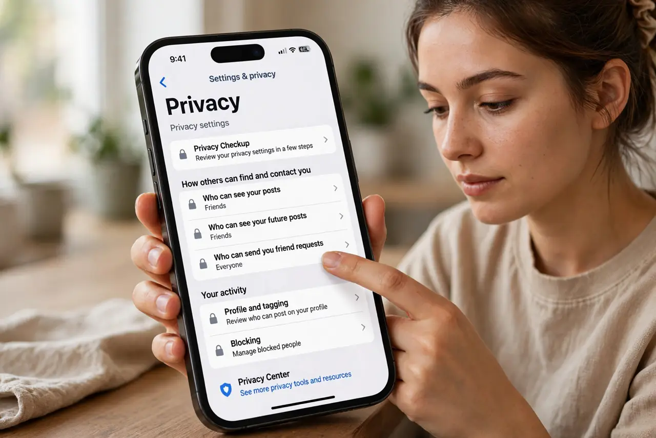 A person carrying out step one: open privacy settings.