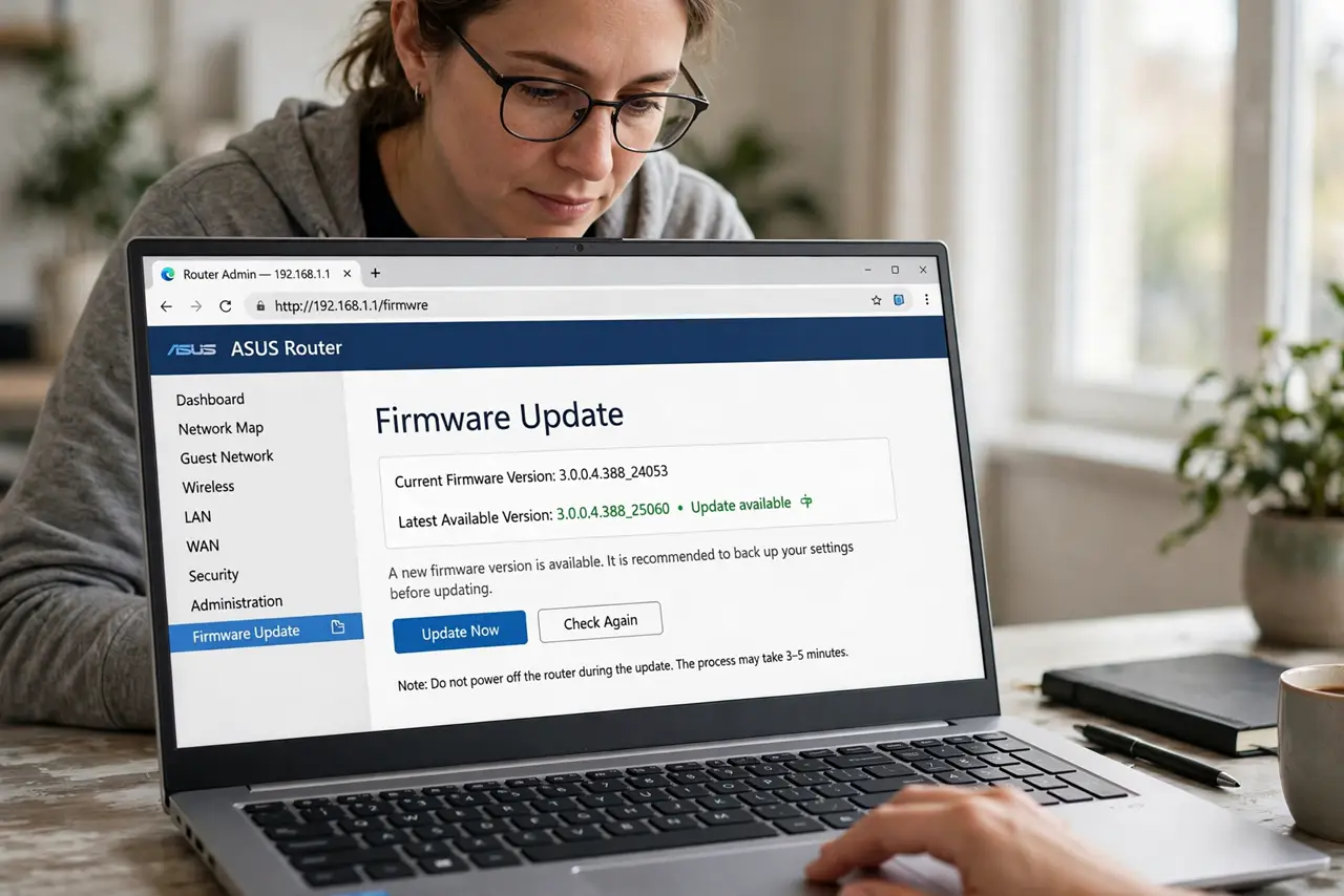 A person carrying out step one: find the update section.