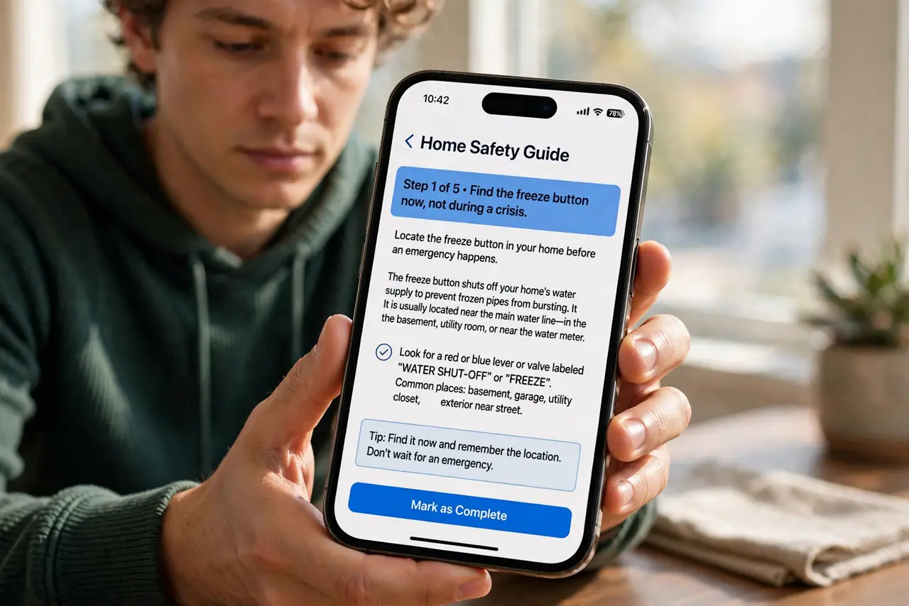 A person doing the guide's first step: Find the freeze button now, not during a crisis.