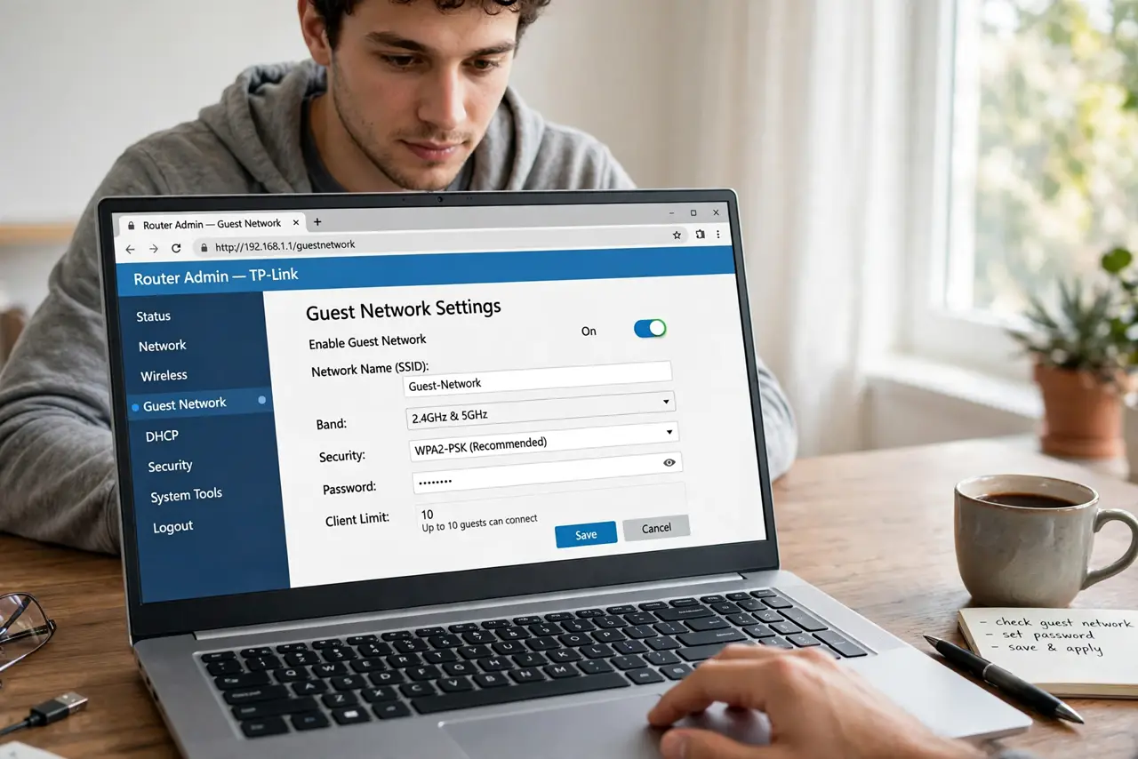 A person carrying out step one: find the guest network setting.