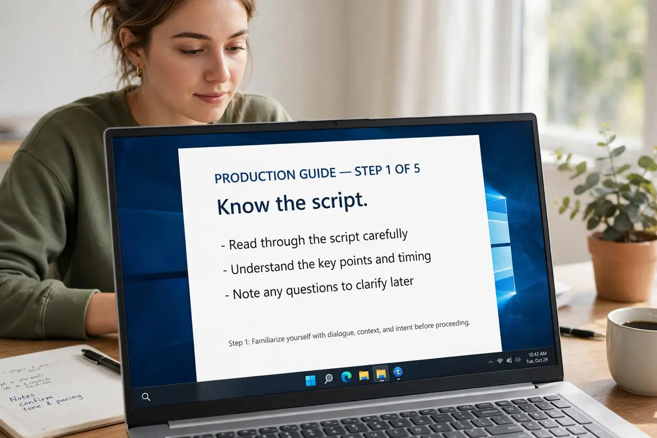 A person doing the guide's first step: Know the script.