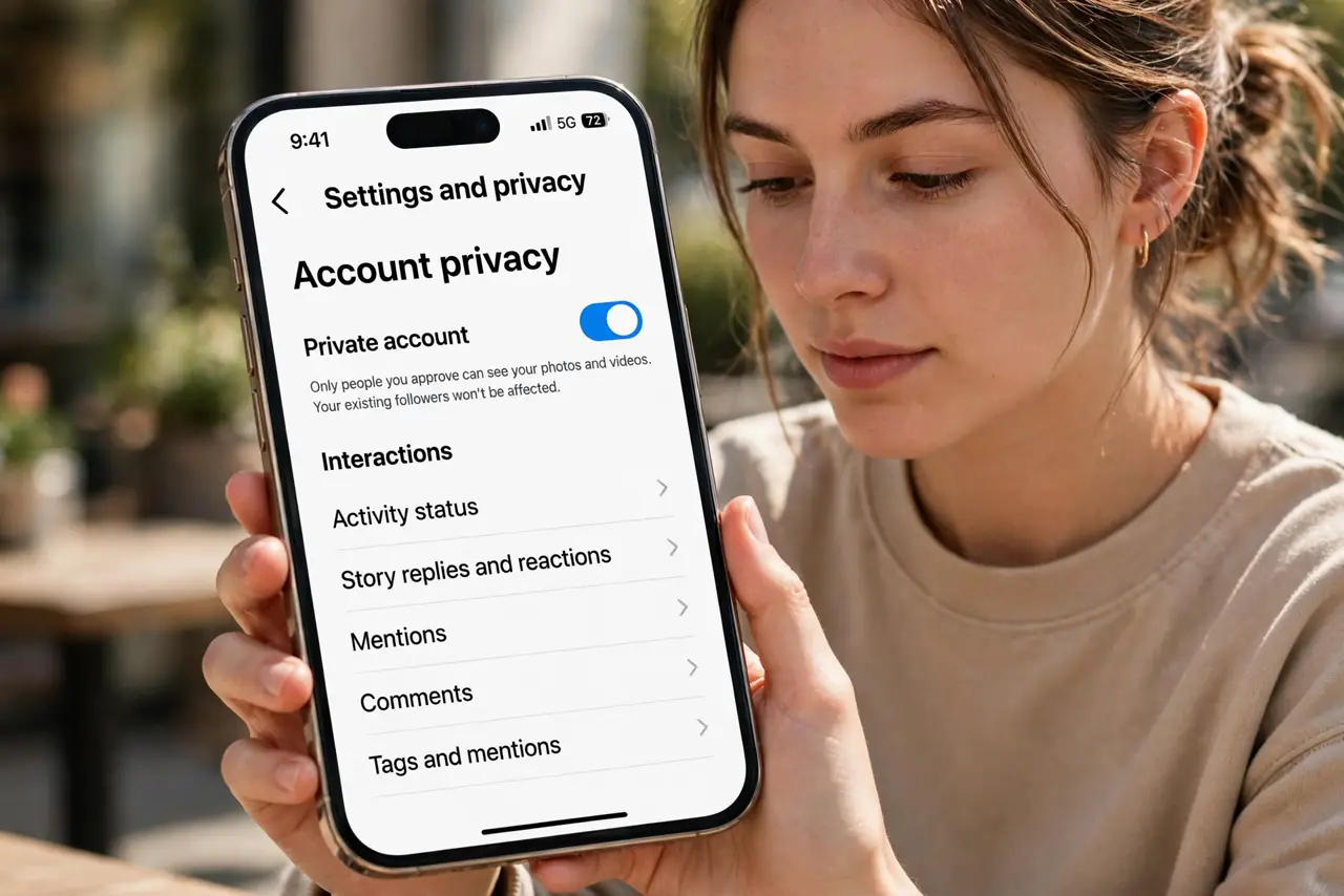 A person carrying out step one: open account privacy.