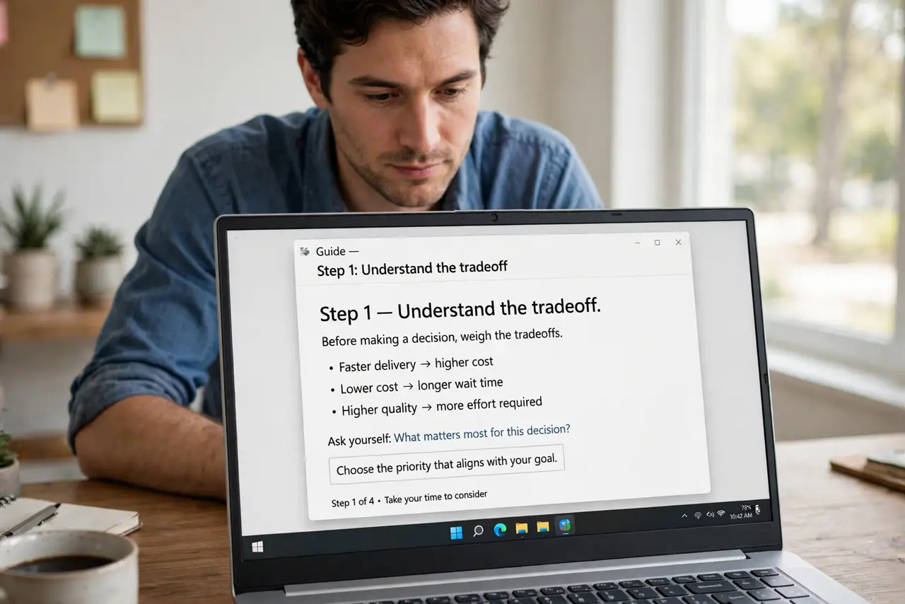 A person doing the guide's first step: Understand the tradeoff.