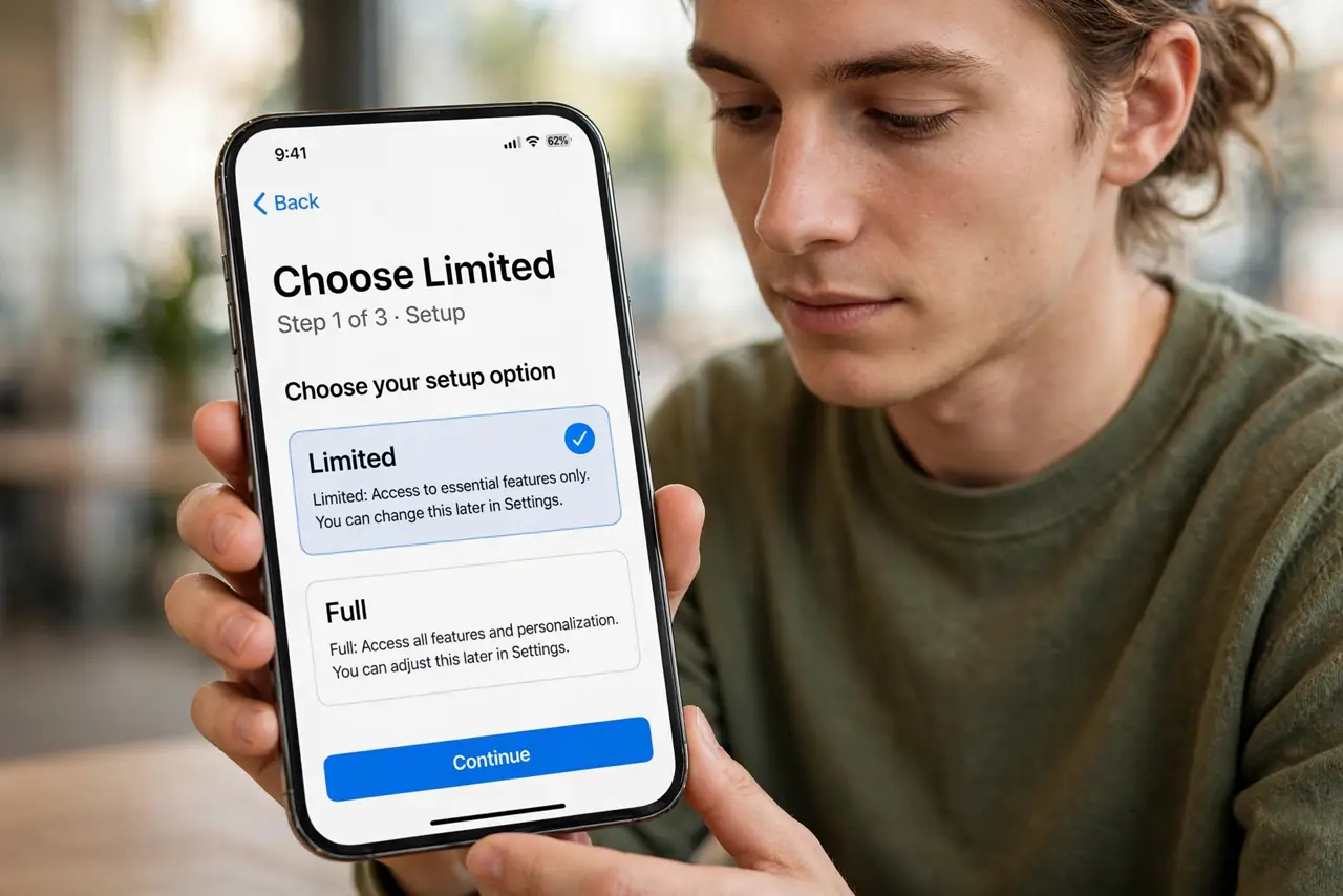 A person doing the guide's first step: Choose Limited at the prompt.