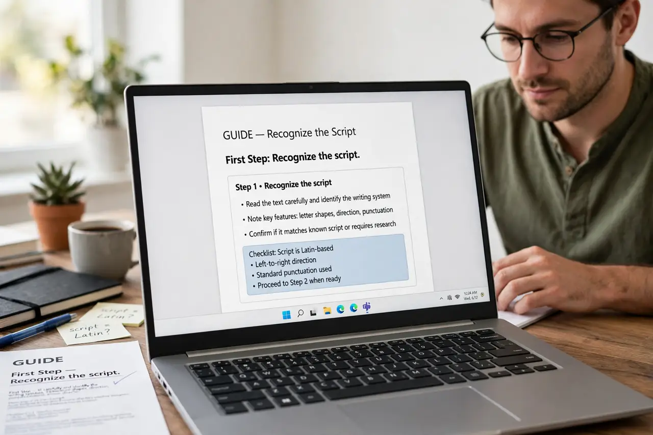 A person doing the guide's first step: Recognize the script.