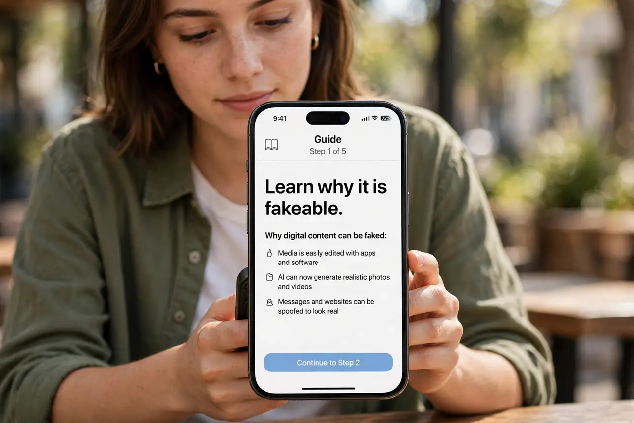 A person doing the guide's first step: Learn why it is fakeable.