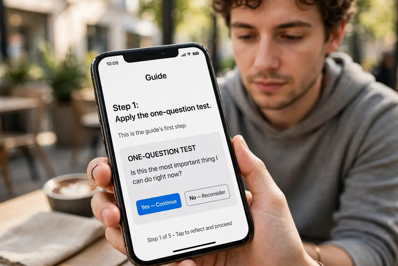 A person doing the guide's first step: Apply the one-question test.