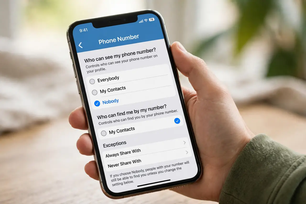 A person carrying out step one: hide your phone number.