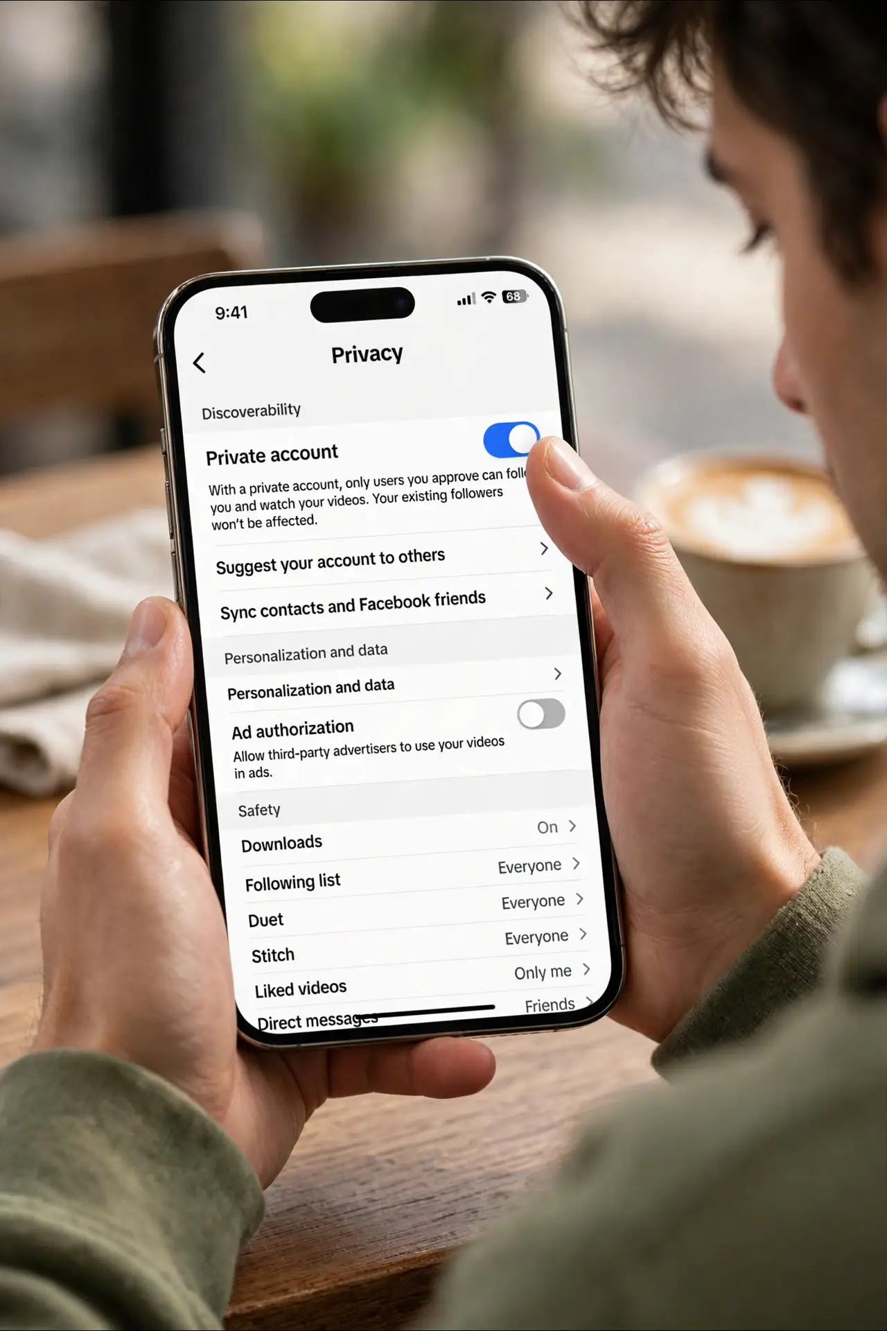 A person carrying out step one: switch to a private account.