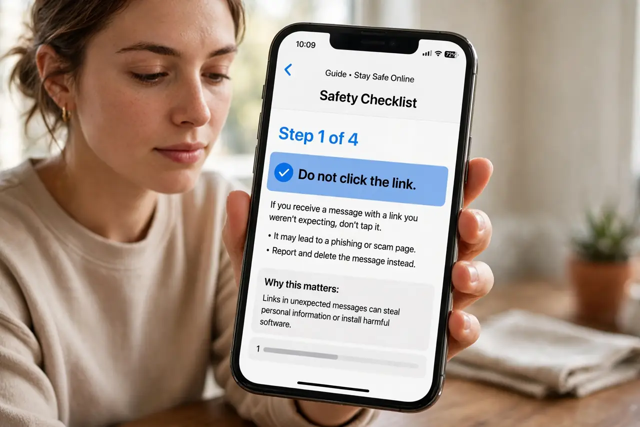 A person doing the guide's first step: Do not click the link.