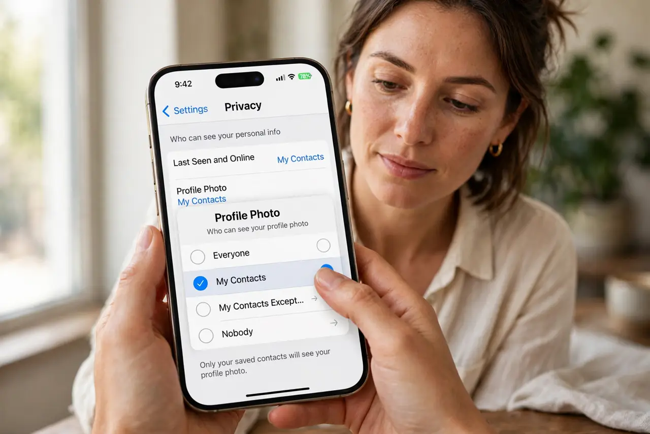 A person carrying out step one: set visibility to my contacts.