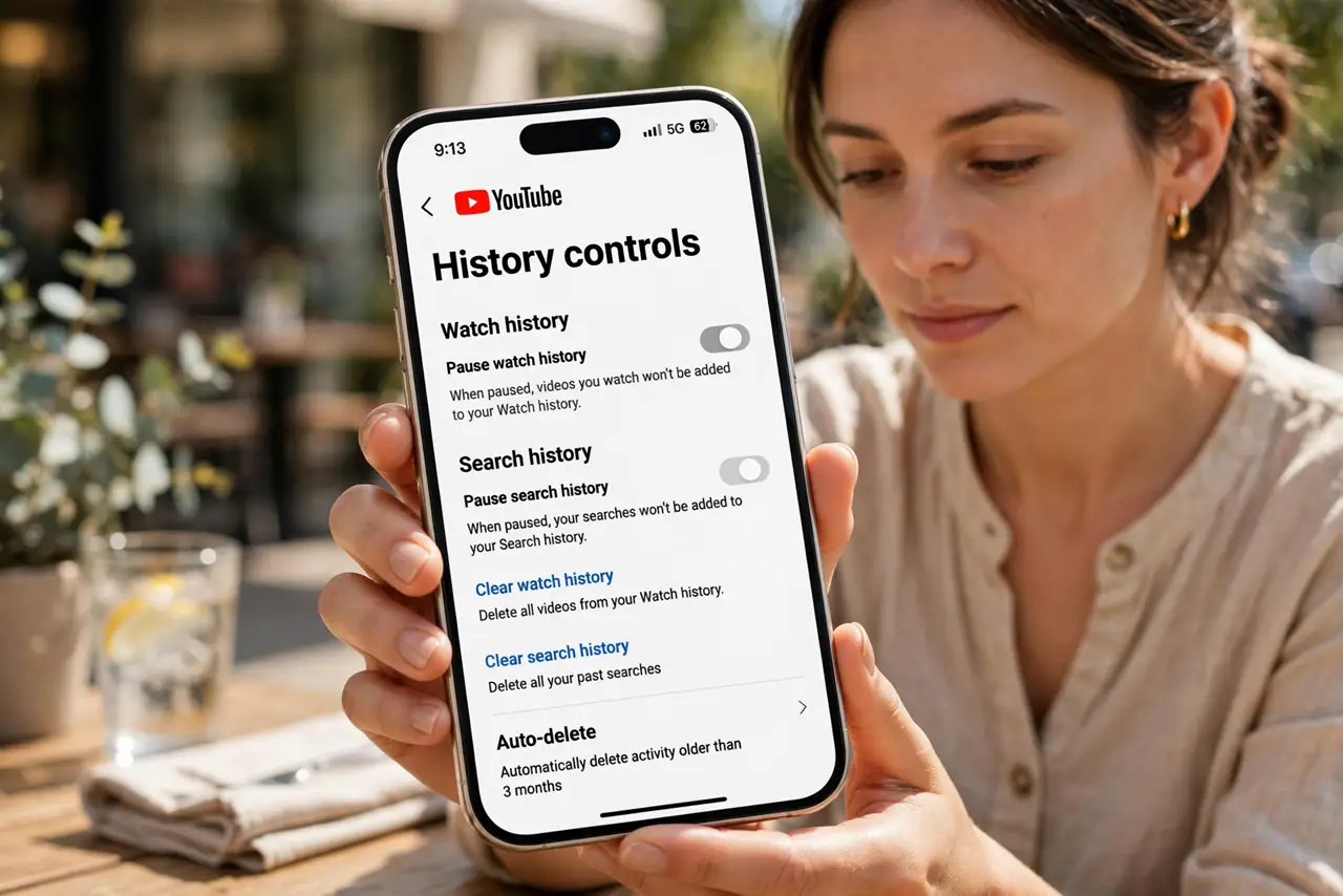 A person doing the guide's first step: Open YouTube's history controls.